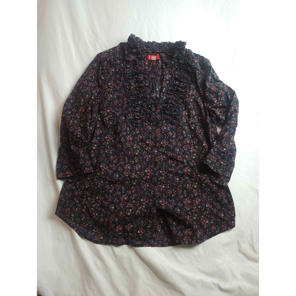 Elle Button Up Women M Ruffle Floral Romantic Whimsigoth Boho Chic Long Sleeve